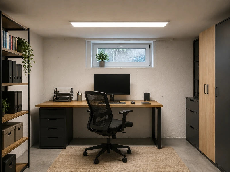 Homeoffice in einem Kellerraum