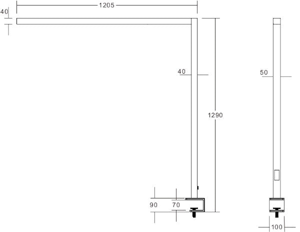 Skizze mit den Maßen der Klemmleuchte Line