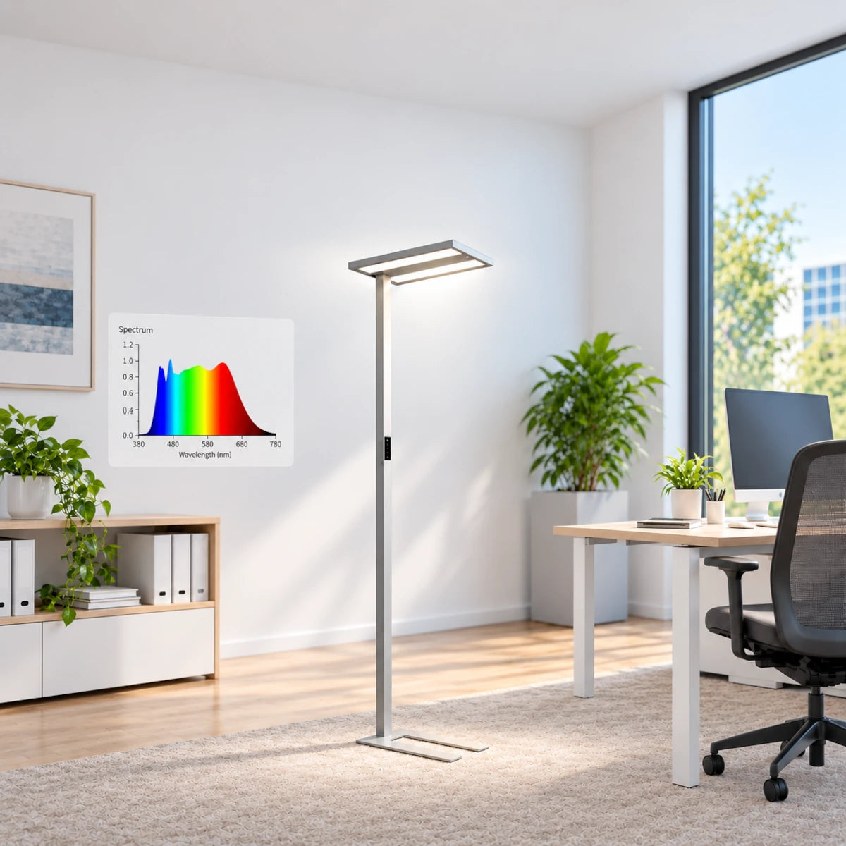 Stehleuchte mit Spektrum, stehend in einem Büro