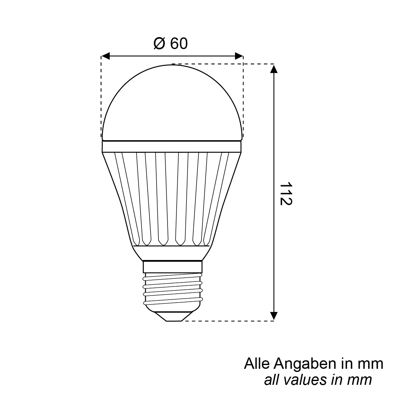 Skizze Maße LED 8W
