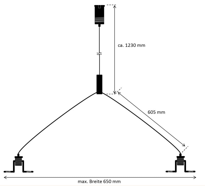 Zeichnung der Maße einer Y-Abhängung