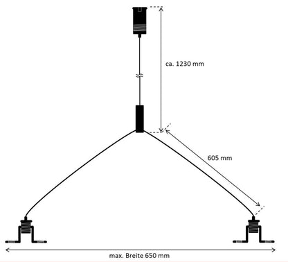 Zeichnung der Maße einer Y-Abhängung